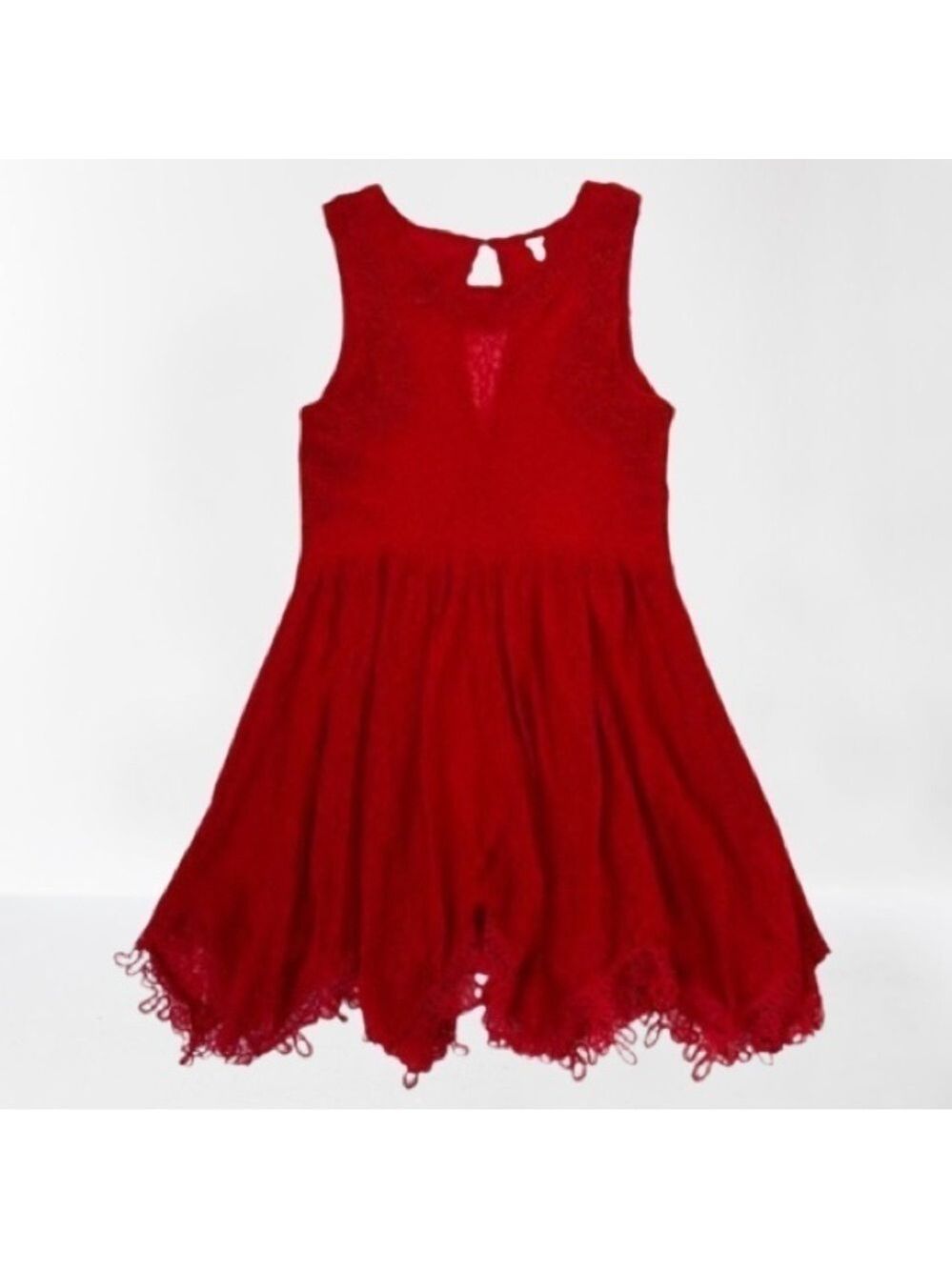 Free People Red Lace Sheer Mini Dress. Size M - Picture 1 of 7